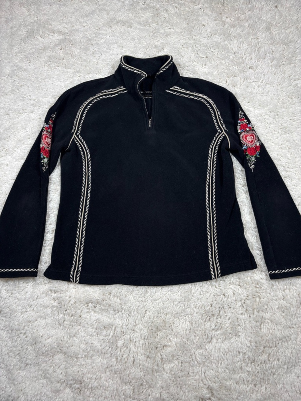 Bogner Women’s XL Black Embroidered Quarter Zip Fleece Pullover Ski Alpine